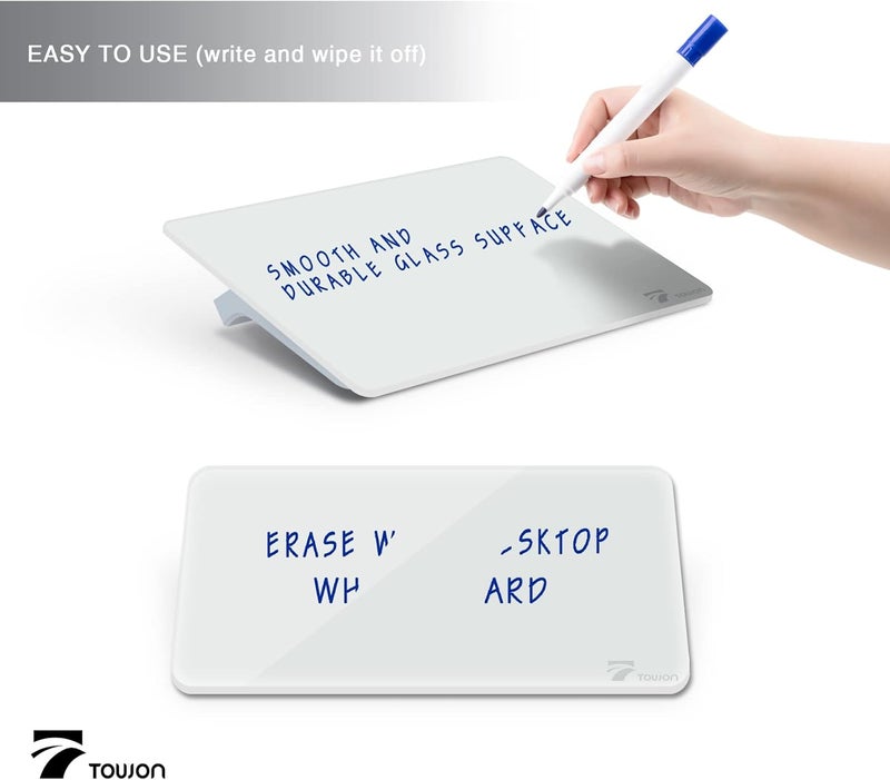 TOWON Small Glass Dry Erase Board, Desk White Board with Standing, Mini Whiteboard Easel Pad Set, Stenography Artifact for Office, Home and School Supplies, 8x6 Inches, White - Image 3